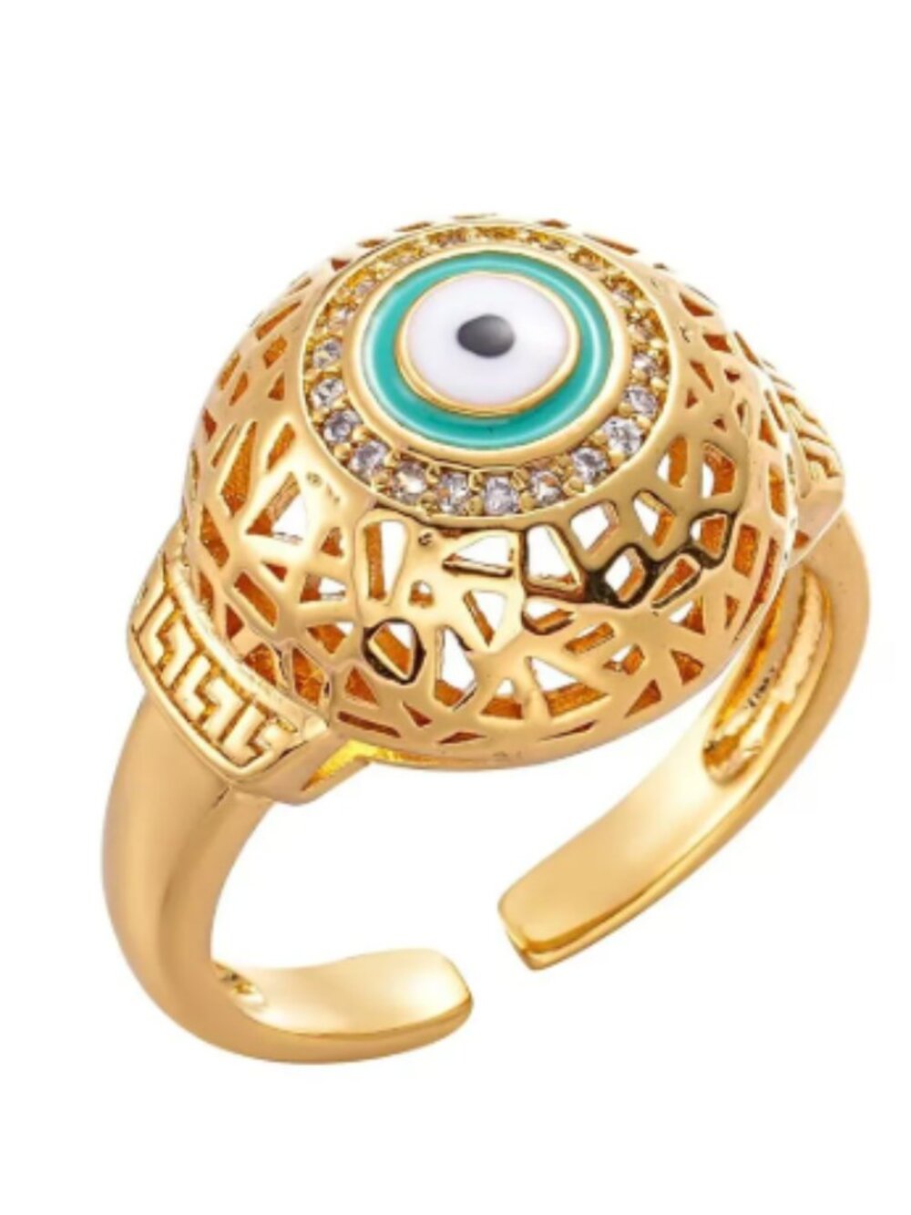 Evil Eye Enamel Open Ring – 18K Gold Plated, Drip Oil Rhinestone Inlay